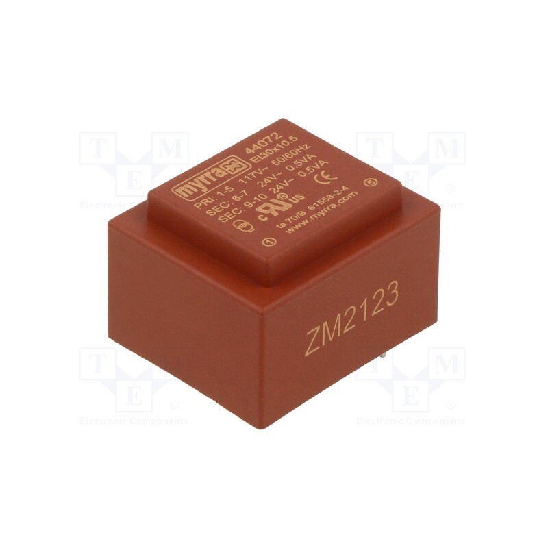 1 pcs x MYRRA - 44072 - Transformer: encapsulated, 1VA, 117VAC, 24V, 24V, 21mA, 21mA, PCB