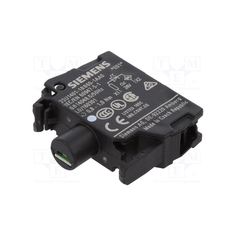 1 pcs x SIEMENS - 3SU1401-1BB60-1AA0 - Illuminating unit, 22mm, 3SU1.5, -25÷70°C, Illumin: LED, front