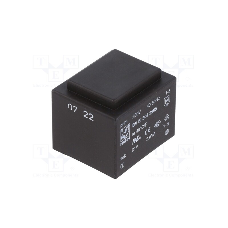 50 pcs x HAHN - BV EI 304 2995 - Transformer: encapsulated, 2.6VA, 230VAC, 21V, 123mA, PCB, BVEI