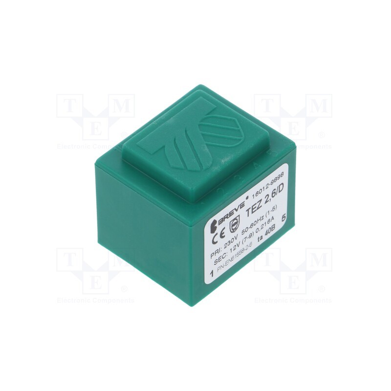 1 pcs x BREVE TUFVASSONS - TEZ2.6/D230/12V TA40 - Transformer: encapsulated, 2.6VA, 230VAC, 12V, 217mA, PCB, IP00