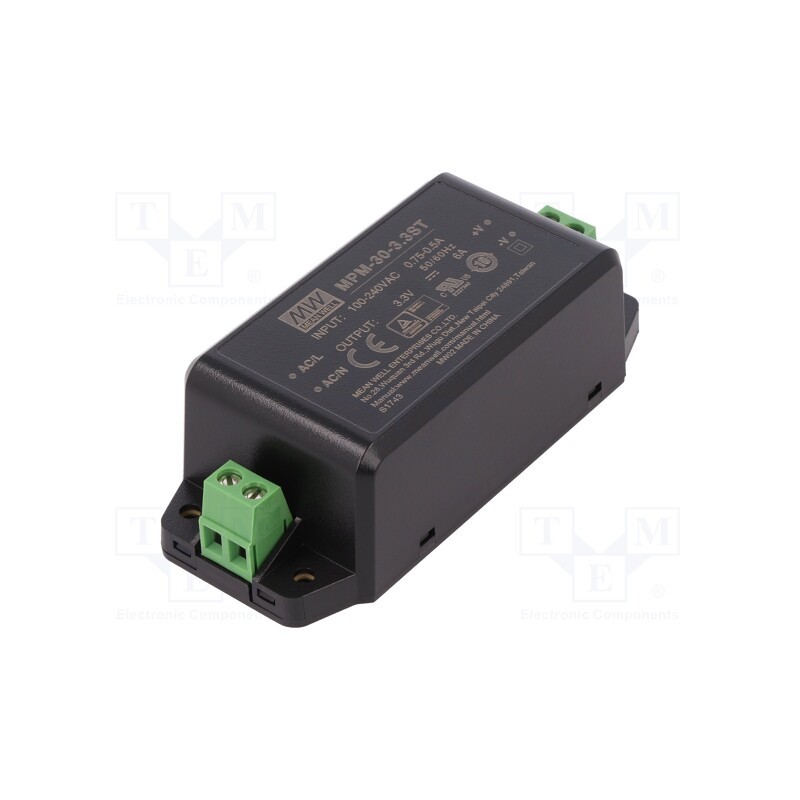 1 pcs x MEAN WELL - MPM-30-3.3ST - Power supply: switched-mode, for building in,modular, 20W, 6A
