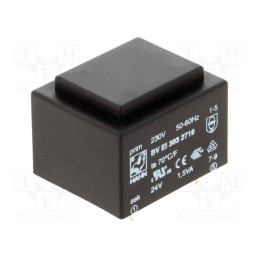 1 pcs x HAHN - BV EI 303 2719 - Transformer: encapsulated, 1.5VA, 230VAC, 24V, 63mA, PCB, BVEI