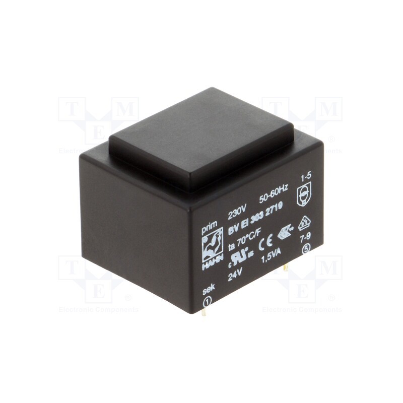 1 pcs x HAHN - BV EI 303 2719 - Transformer: encapsulated, 1.5VA, 230VAC, 24V, 63mA, PCB, BVEI