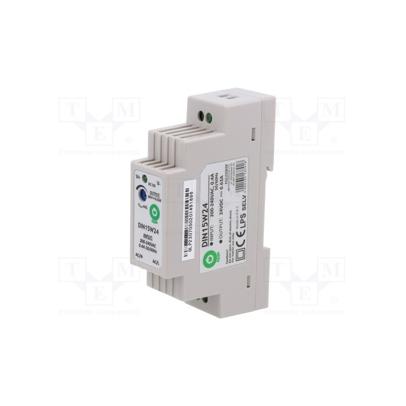 1 pcs x POS - POS DIN15W24 - Power supply: switched-mode, 15W, 24VDC, for DIN rail mounting