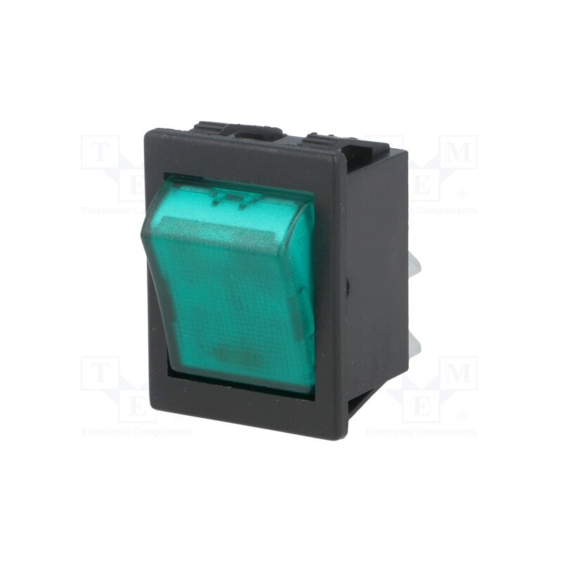 1 pcs x BULGIN - C1353ALMBG3 - ROCKER, DPST, Pos: 2, ON-OFF, 16A/250VAC, green, neon lamp, 250V