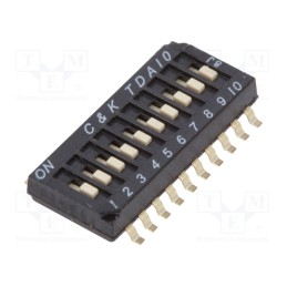 1 pcs x C&K - TDA10H0SB1 - Switch: DIP-SWITCH, Poles number: 10, OFF-ON, 0.025A/24VDC, Pos: 2