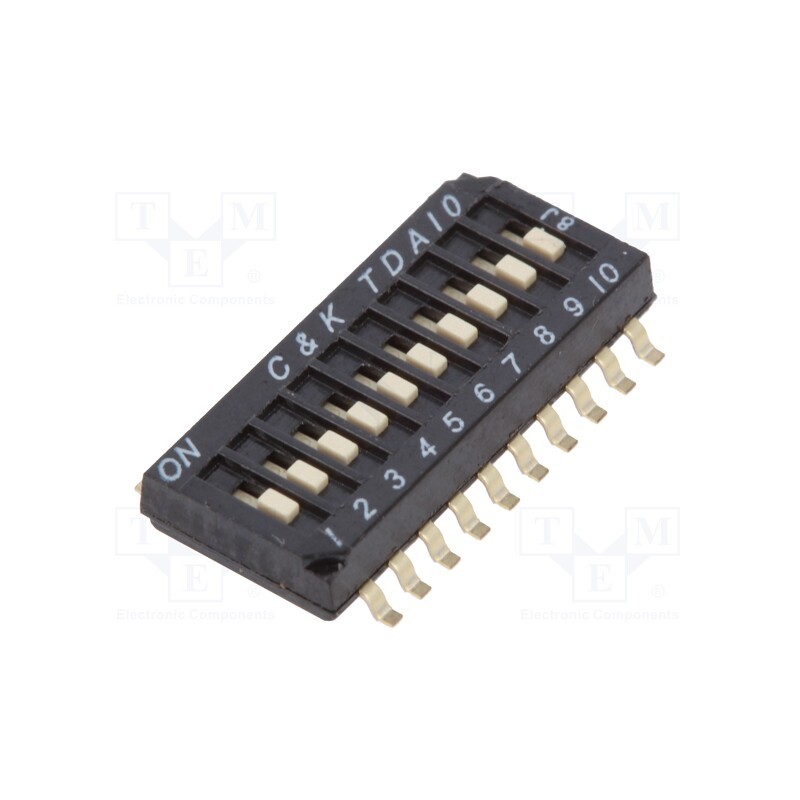 1 pcs x C&K - TDA10H0SB1 - Switch: DIP-SWITCH, Poles number: 10, OFF-ON, 0.025A/24VDC, Pos: 2