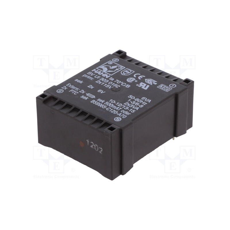 1 pcs x HAHN - BV UI 303 0162 - Transformer: encapsulated, 6VA, 115VACx2, 6V, 6V, 500mA, 500mA, PCB