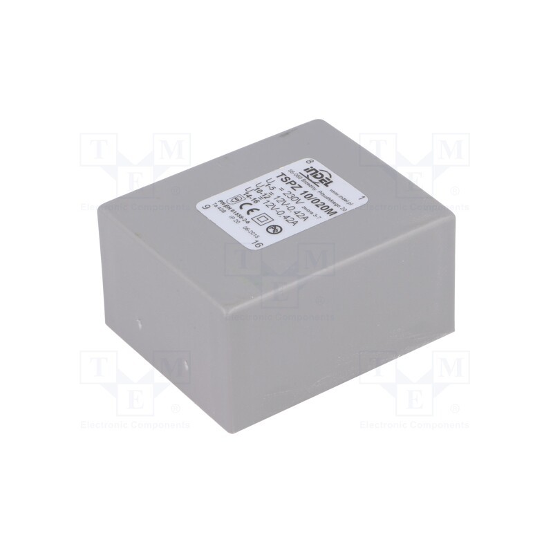 1 pcs x INDEL - TSPZ10/020 - Transformer: encapsulated, 10VA, 230VAC, 12V, 12V, 420mA, 420mA, PCB