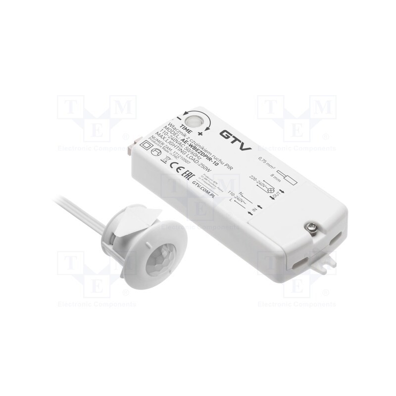 1 pcs x GTV Poland - AE-WBEZDPIR-10 - Touchless switch, white, with motion detector, 2m, 110÷240VAC