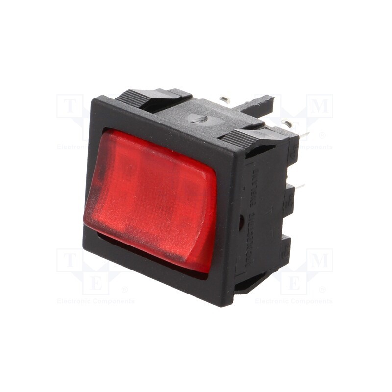 1 pcs x BULGIN - H8653VBBR3 - ROCKER, DPST, Pos: 2, ON-OFF, 10A/250VAC, 10A/28VDC, red, neon lamp
