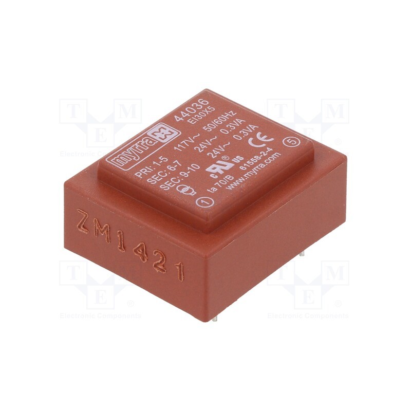 1 pcs x MYRRA - 44036 - Transformer: encapsulated, 0.6VA, 117VAC, 24V, 24V, 12mA, 12mA, PCB