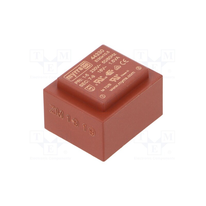 1 pcs x MYRRA - 44330 - Transformer: encapsulated, 1.5VA, 230VAC, 18V, 83mA, PCB