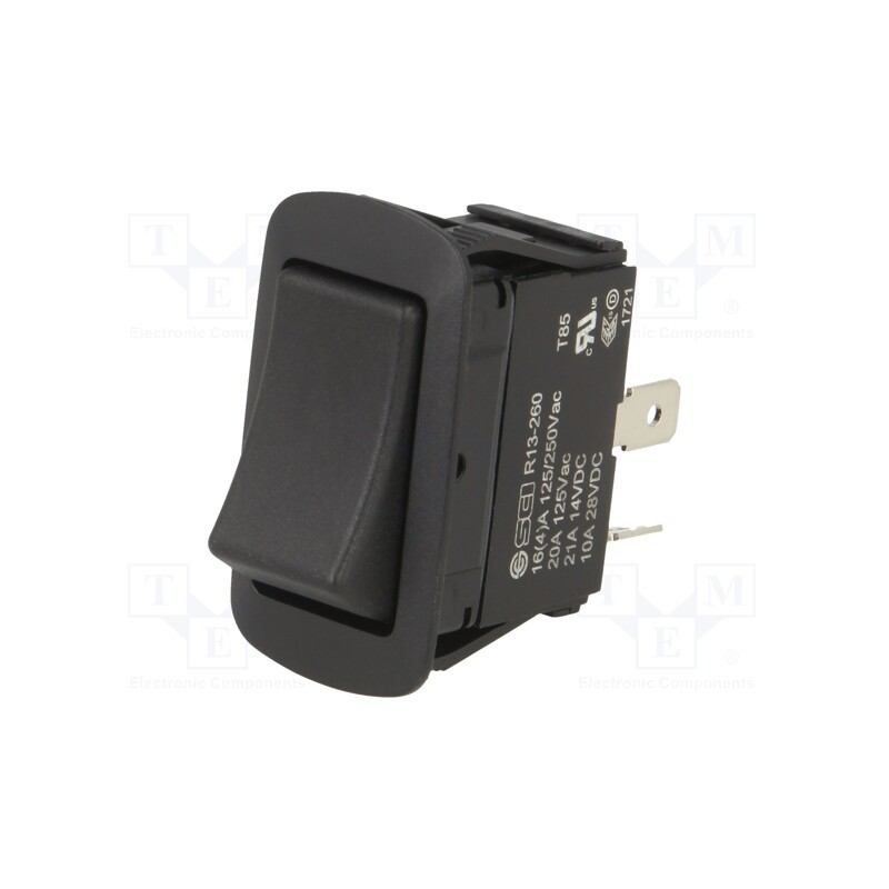 1 pcs x SWITCH COMPONENTS - SRB1-1A-DC-1-NN - ROCKER, SPST, Pos: 2, OFF-ON, 10A/28VDC, black, IP56, none, UL94V-2