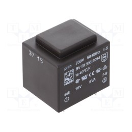 1 pcs x HAHN - BV EI 305 2054 - Transformer: encapsulated, 3VA, 230VAC, 18V, 167mA, PCB, BVEI
