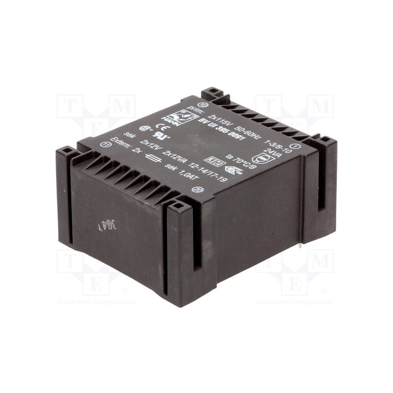 1 pcs x HAHN - BV UI 395 0091 - Transformer: encapsulated, 24VA, 115VACx2, 12V, 12V, 1A, 1A, PCB