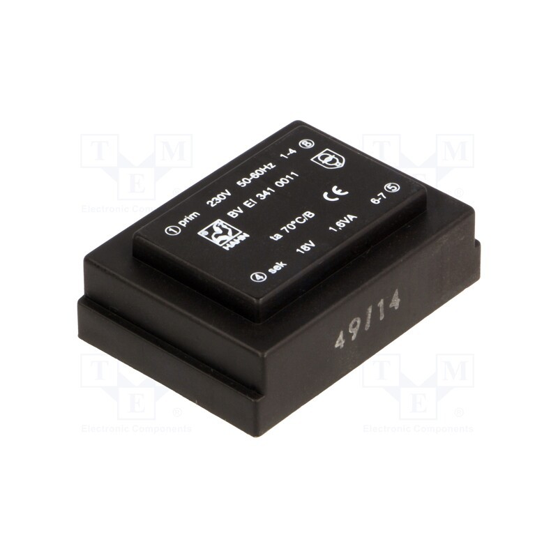 1 pcs x HAHN - BV EI 341 0011 - Transformer: encapsulated, 1.6VA, 230VAC, 18V, 89mA, PCB, BVEI