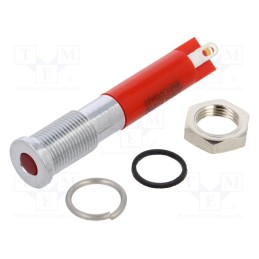 1 pcs x APEM - Q6F1CXXR24E - Indicator: LED, flat, red, Ø6mm, IP67, brass, ØLED: 3mm, Body: red, Q6