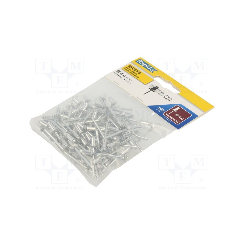 1 pcg x RAPID - 5000378 - Rivet, aluminium, Rivet diam: 4mm, L.rivet: 8mm, 100pcs.