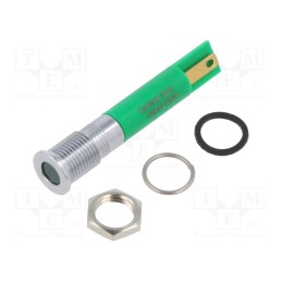 1 pcs x APEM - Q8F1CXXG24E - Indicator: LED, flat, green, Ø8mm, IP67, brass, ØLED: 5mm, Body: green