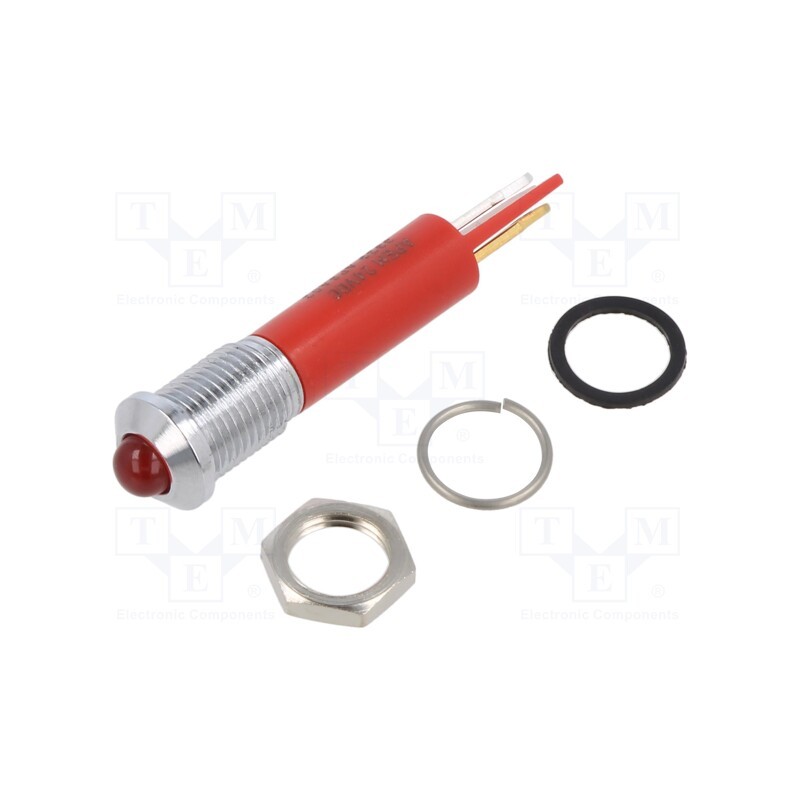 1 pcs x APEM - Q8P1CXXR24E - Indicator: LED, prominent, red, Ø8mm, IP67, brass, ØLED: 5mm, Q8, 20mA