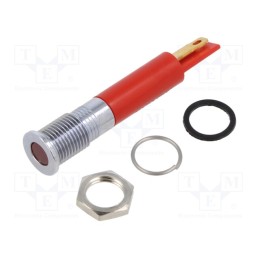 1 pcs x APEM - Q8F1CXXR24E - Indicator: LED, flat, red, Ø8mm, IP67, brass, ØLED: 5mm, Body: red, Q8