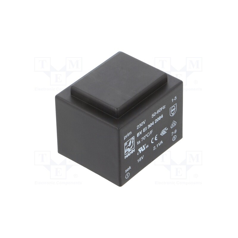 1 pcs x HAHN - BV EI 304 2084 - Transformer: encapsulated, 2.1VA, 230VAC, 18V, 117mA, PCB, BVEI