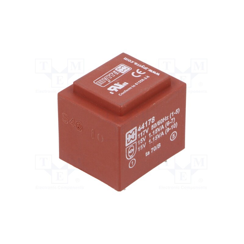 1 pcs x MYRRA - 44178 - Transformer: encapsulated, 2.3VA, 117VAC, 15V, 15V, 77mA, 77mA, PCB