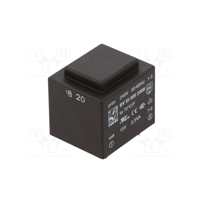 1 pcs x HAHN - BV EI 305 2309 - Transformer: encapsulated, 2.3VA, 240VAC, 15V, 153mA, PCB, BVEI