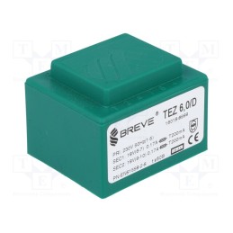 1 pcs x BREVE TUFVASSONS - TEZ6/D230/18-18V - Transformer: encapsulated, 6VA, 230VAC, 18V, 18V, 166.6mA, 166.6mA