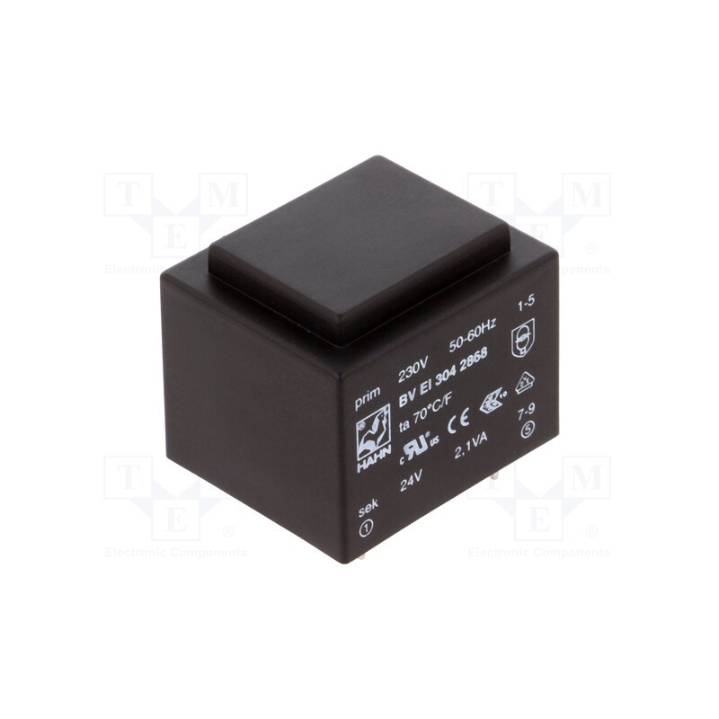 1 pcs x HAHN - BV EI 304 2868 - Transformer: encapsulated, 2.1VA, 230VAC, 24V, 88mA, PCB, BVEI