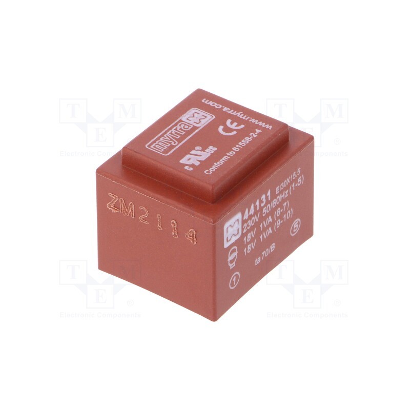1 pcs x MYRRA - 44131 - Transformer: encapsulated, 2VA, 230VAC, 18V, 18V, 56mA, 56mA, PCB