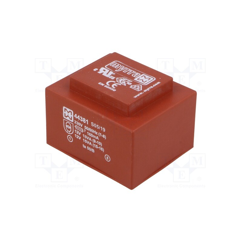 1 pcs x MYRRA - 44381 - Transformer: encapsulated, 30VA, 230VAC, 12V, 12V, 1.25A, 1.25A, PCB