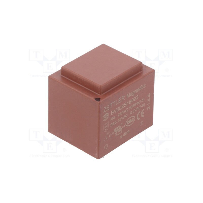 1 pcs x ZETTLER - BV302S18023 - Transformer: encapsulated, 2.3VA, 230VAC, 18V, 128mA, PCB