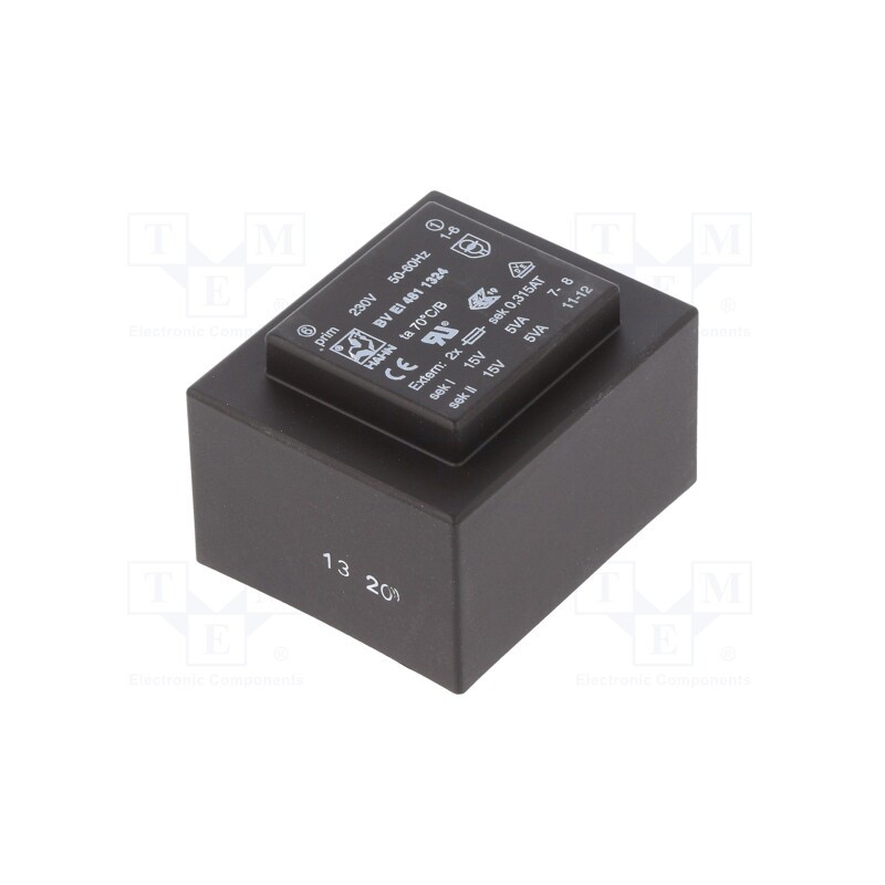 1 pcs x HAHN - BV EI 481 1324 - Transformer: encapsulated, 10VA, 230VAC, 15V, 15V, 333mA, 333mA, PCB
