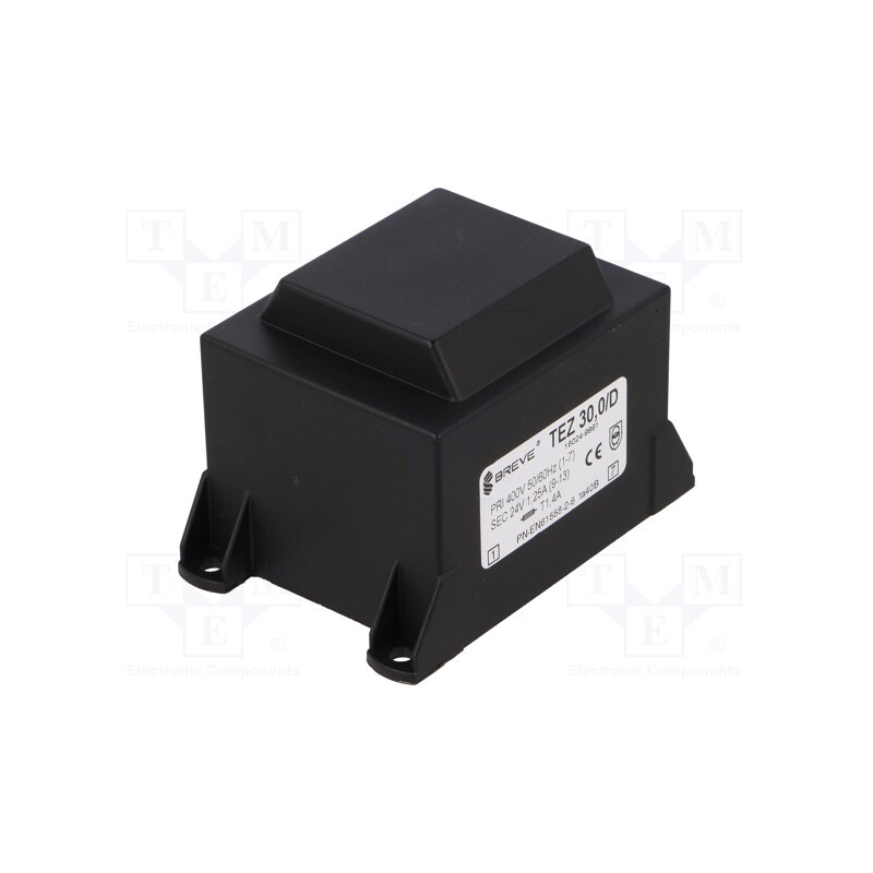 1 pcs x BREVE TUFVASSONS - TEZ30/D400/24V - Transformer: encapsulated, 30VA, 400VAC, 24V, 1.25A, PCB, IP00, TEZ