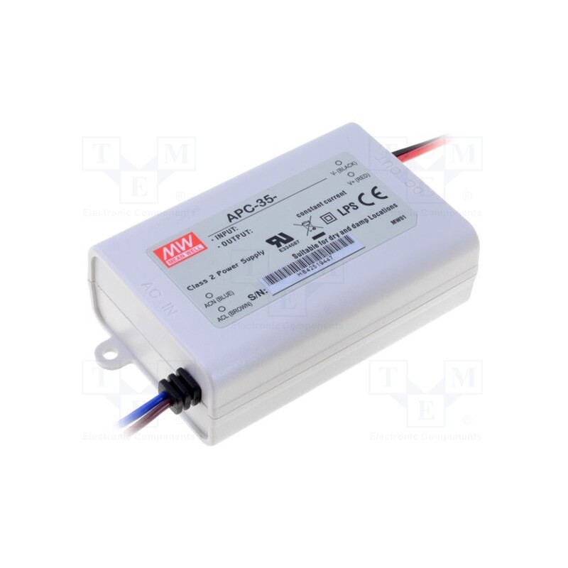1 pcs x MEAN WELL - APC-35-1050 - Power supply: switched-mode, LED, 34W, 11÷33VDC, 1050mA, 90÷264VAC