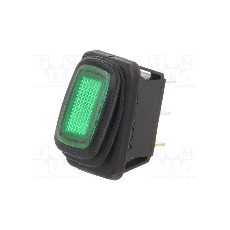 1 pcs x SWITCH COMPONENTS - RE2-1A-DC-1-GL - ROCKER, SPST, Pos: 2, ON-OFF, 16A/12VDC, green, IP65, Rcont max: 50mΩ