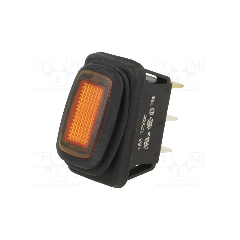 1 pcs x SWITCH COMPONENTS - RE2-1A-DC-1-AL - ROCKER, SPST, Pos: 2, ON-OFF, 16A/12VDC, amber, IP65, Rcont max: 50mΩ