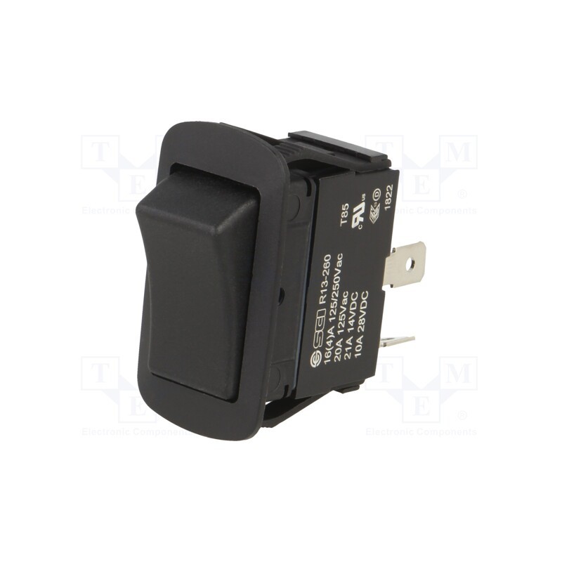 1 pcs x SWITCH COMPONENTS - SRB1-1B-DC-1-NN - ROCKER, SPST, Pos: 2, OFF-(ON), 10A/28VDC, black, IP56, none, UL94V-2