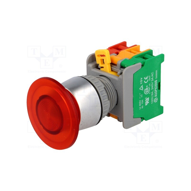 1 pcs x AUSPICIOUS - EBL22-1O/C R, W/O LAMP - Switch: push-button, 22mm, Stabl.pos: 1, NC + NO, red, 3A/230VAC