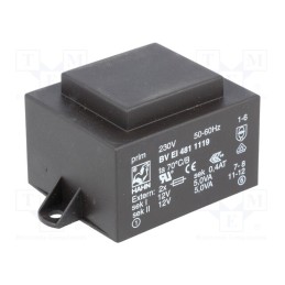 1 pcs x HAHN - BV EI 481 1119 - Transformer: encapsulated, 10VA, 230VAC, 12V, 12V, 417mA, 417mA, PCB