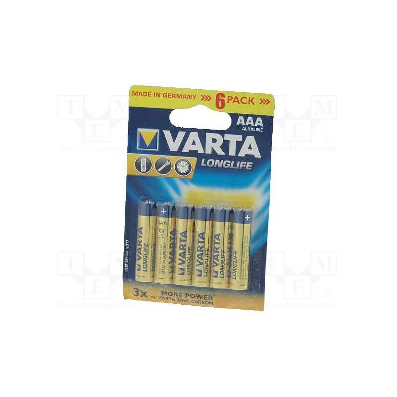1 set x VARTA - 4103101416 - Battery: alkaline, 1.5V, AAA, non-rechargeable, 6pcs, LONGLIFE