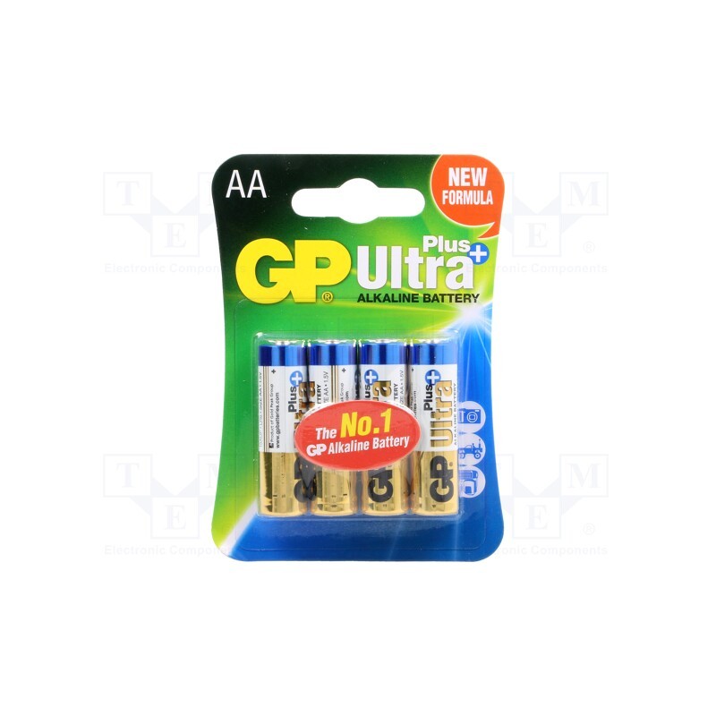 1 set x GP - GP 15AU ULTRA PLUS B4 - Battery: alkaline, 1.5V, AA, non-rechargeable, Ø14.5x50.5mm, 4pcs.