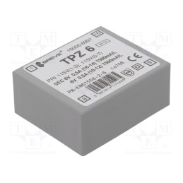 1 pcs x BREVE TUFVASSONS - TPZ6/2*115/2*6V - Transformer: mains, 6VA, 115VAC,230VAC, 6V, 6V, PCB, IP00