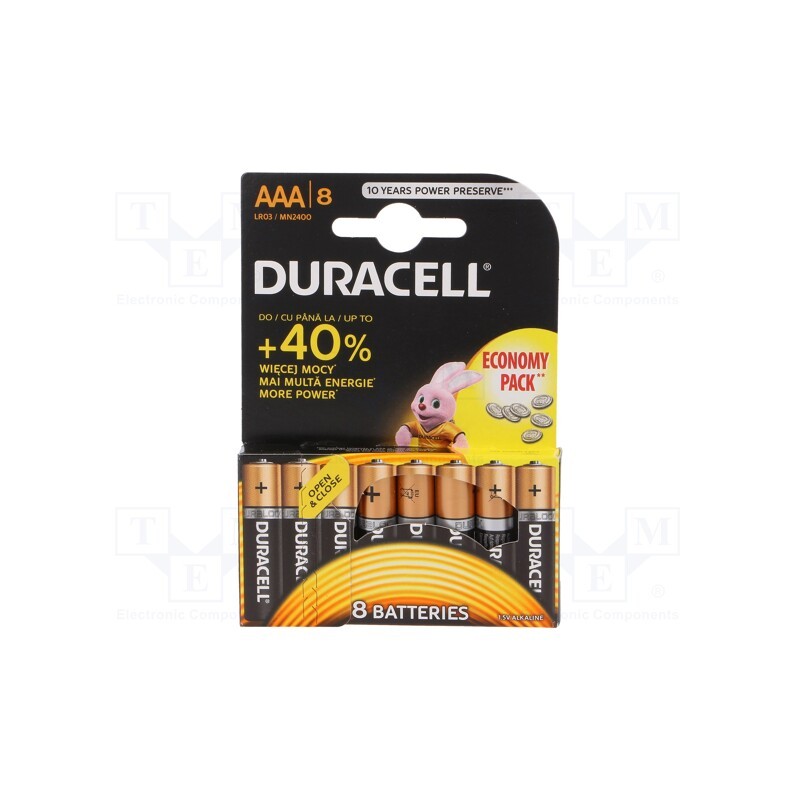 1 set x DURACELL - LR3/AAA/MN2400(K8) ECONOMY PACK - Battery: alkaline, 1.5V, AAA,R3, non-rechargeable, 8pcs.