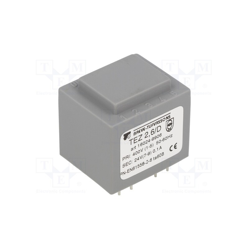 1 pcs x BREVE TUFVASSONS - TEZ2.6/D400/24V - Transformer: encapsulated, 2.5VA, 400VAC, 24V, 104.1mA, PCB, IP00