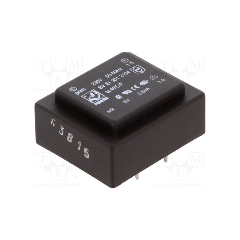 1 pcs x HAHN - BV EI 301 2104 - Transformer: encapsulated, 0.6VA, 230VAC, 6V, 100mA, PCB, BVEI
