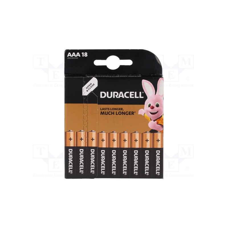 1 set x DURACELL - LR3/AAA/MN2400(K18) ECONOMY PACK - Battery: alkaline, 1.5V, AAA,R3, non-rechargeable, 18pcs.