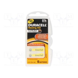 1 set x DURACELL - 10 ET - Battery: zinc air (ZnO2), 1.4V, AC10,coin,R536, 90mAh, Ø5.8x3.5mm
